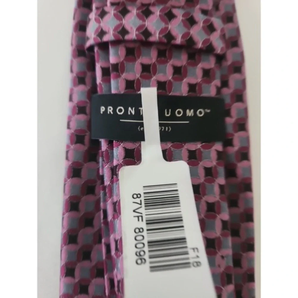 Pronto Uomo 100% Silk Men's Long Necktie Black/ Maroon/pink Geometric Tie Formal